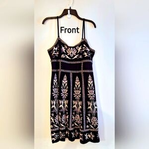 INC Elegant Black, White & Lavender Embroidered And Beaded Dress